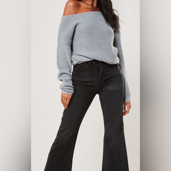 MISSGUIDED PLUS OFF THE SHOULDER SWEATER IN GRAY NWT - Picture 3 of 7